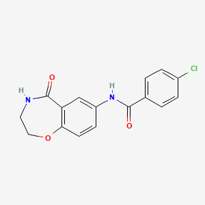 molecular formula C16H13ClN2O3 B2990875 4-chloro-N-(5-oxo-2,3,4,5-tetrahydrobenzo[f][1,4]oxazepin-7-yl)benzamide CAS No. 922056-10-8