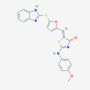 (5Z)-5-[[5-(1H-benzimidazol-2-ylsulfanyl)furan-2-yl]methylidene]-2-(4-methoxyanilino)-1,3-thiazol-4-one