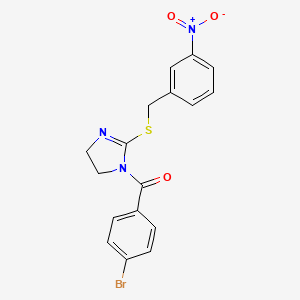 molecular formula C17H14BrN3O3S B2990890 (4-Bromophenyl)-[2-[(3-nitrophenyl)methylsulfanyl]-4,5-dihydroimidazol-1-yl]methanone CAS No. 851808-71-4
