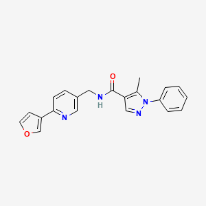 molecular formula C21H18N4O2 B2990899 N-((6-(furan-3-yl)pyridin-3-yl)methyl)-5-methyl-1-phenyl-1H-pyrazole-4-carboxamide CAS No. 2034227-09-1