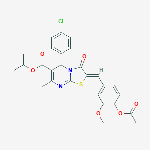 molecular formula C27H25ClN2O6S B299092 isopropyl 2-[4-(acetyloxy)-3-methoxybenzylidene]-5-(4-chlorophenyl)-7-methyl-3-oxo-2,3-dihydro-5H-[1,3]thiazolo[3,2-a]pyrimidine-6-carboxylate 