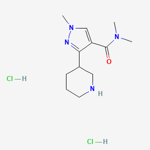 molecular formula C12H22Cl2N4O B2990933 N,N,1-Trimethyl-3-piperidin-3-ylpyrazole-4-carboxamide;dihydrochloride CAS No. 2241130-60-7