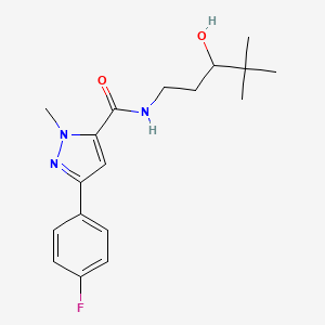 molecular formula C18H24FN3O2 B2990938 5-(4-Fluorophenyl)-N-(3-hydroxy-4,4-dimethylpentyl)-2-methylpyrazole-3-carboxamide CAS No. 1396684-07-3