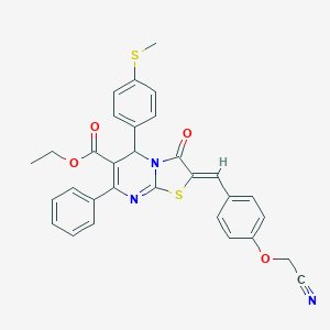 molecular formula C31H25N3O4S2 B299094 ethyl 2-[4-(cyanomethoxy)benzylidene]-5-[4-(methylsulfanyl)phenyl]-3-oxo-7-phenyl-2,3-dihydro-5H-[1,3]thiazolo[3,2-a]pyrimidine-6-carboxylate 