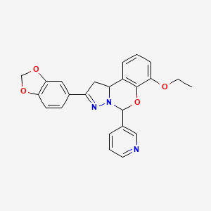 molecular formula C24H21N3O4 B2990944 2-(benzo[d][1,3]dioxol-5-yl)-7-ethoxy-5-(pyridin-3-yl)-5,10b-dihydro-1H-benzo[e]pyrazolo[1,5-c][1,3]oxazine CAS No. 899939-52-7