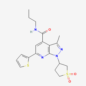 molecular formula C19H22N4O3S2 B2990954 1-(1,1-二氧化四氢噻吩-3-基)-3-甲基-N-丙基-6-(噻吩-2-基)-1H-吡唑并[3,4-b]吡啶-4-甲酰胺 CAS No. 1021055-13-9