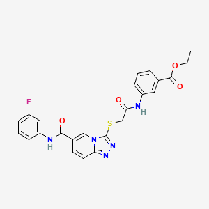 Ethyl 3-(2-((6-((3-fluorophenyl)carbamoyl)-[1,2,4]triazolo[4,3-a]pyridin-3-yl)thio)acetamido)benzoate