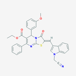 molecular formula C33H26N4O4S B299097 ethyl 2-{[1-(cyanomethyl)-1H-indol-3-yl]methylene}-5-(3-methoxyphenyl)-3-oxo-7-phenyl-2,3-dihydro-5H-[1,3]thiazolo[3,2-a]pyrimidine-6-carboxylate 