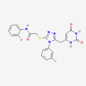 molecular formula C22H19FN6O3S B2990973 2-((5-((2,6-二氧代-1,2,3,6-四氢嘧啶-4-基)甲基)-4-(间甲苯基)-4H-1,2,4-噁二唑-3-基)硫基)-N-(2-氟苯基)乙酰胺 CAS No. 852047-54-2