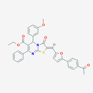 molecular formula C35H28N2O6S B299101 ethyl 2-{[5-(4-acetylphenyl)-2-furyl]methylene}-5-(3-methoxyphenyl)-3-oxo-7-phenyl-2,3-dihydro-5H-[1,3]thiazolo[3,2-a]pyrimidine-6-carboxylate 