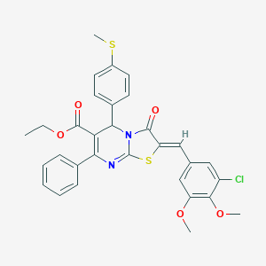 molecular formula C31H27ClN2O5S2 B299102 ethyl 2-(3-chloro-4,5-dimethoxybenzylidene)-5-[4-(methylsulfanyl)phenyl]-3-oxo-7-phenyl-2,3-dihydro-5H-[1,3]thiazolo[3,2-a]pyrimidine-6-carboxylate 