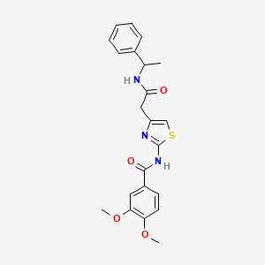 molecular formula C22H23N3O4S B2991034 3,4-二甲氧基-N-(4-(2-氧代-2-((1-苯乙基)氨基)乙基)噻唑-2-基)苯甲酰胺 CAS No. 1005294-95-0