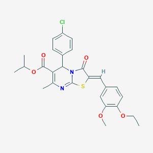 molecular formula C27H27ClN2O5S B299104 isopropyl 5-(4-chlorophenyl)-2-(4-ethoxy-3-methoxybenzylidene)-7-methyl-3-oxo-2,3-dihydro-5H-[1,3]thiazolo[3,2-a]pyrimidine-6-carboxylate 
