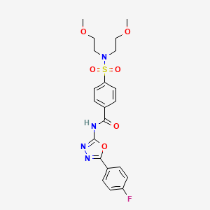 molecular formula C21H23FN4O6S B2991042 4-[bis(2-methoxyethyl)sulfamoyl]-N-[5-(4-fluorophenyl)-1,3,4-oxadiazol-2-yl]benzamide CAS No. 533869-62-4