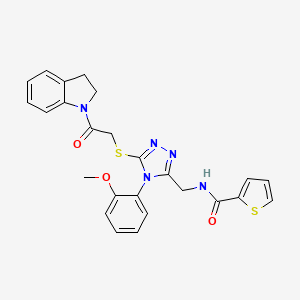 molecular formula C25H23N5O3S2 B2991049 N-((5-((2-(indolin-1-yl)-2-oxoethyl)thio)-4-(2-methoxyphenyl)-4H-1,2,4-triazol-3-yl)methyl)thiophene-2-carboxamide CAS No. 310449-44-6