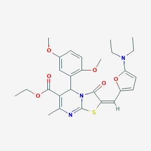 molecular formula C27H31N3O6S B299105 ethyl (2E)-2-{[5-(diethylamino)-2-furyl]methylene}-5-(2,5-dimethoxyphenyl)-7-methyl-3-oxo-2,3-dihydro-5H-[1,3]thiazolo[3,2-a]pyrimidine-6-carboxylate 