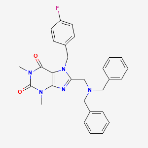 molecular formula C29H28FN5O2 B2991058 8-[(dibenzylamino)methyl]-7-(4-fluorobenzyl)-1,3-dimethyl-3,7-dihydro-1H-purine-2,6-dione CAS No. 587009-62-9