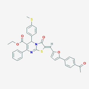 molecular formula C35H28N2O5S2 B299108 ethyl 2-{[5-(4-acetylphenyl)-2-furyl]methylene}-5-[4-(methylsulfanyl)phenyl]-3-oxo-7-phenyl-2,3-dihydro-5H-[1,3]thiazolo[3,2-a]pyrimidine-6-carboxylate 