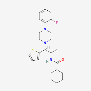 molecular formula C24H32FN3OS B2991086 N-(1-(4-(2-fluorophenyl)piperazin-1-yl)-1-(thiophen-2-yl)propan-2-yl)cyclohexanecarboxamide CAS No. 887205-98-3