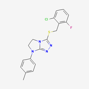molecular formula C18H16ClFN4S B2991101 3-((2-chloro-6-fluorobenzyl)thio)-7-(p-tolyl)-6,7-dihydro-5H-imidazo[2,1-c][1,2,4]triazole CAS No. 921862-29-5