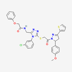 molecular formula C33H29ClN6O4S2 B2991106 N-[[4-(3-氯苯基)-5-[2-[3-(4-甲氧基苯基)-5-噻吩-2-基-3,4-二氢吡唑-2-基]-2-氧代乙基]硫代-1,2,4-三唑-3-基]甲基]-2-苯氧基乙酰胺 CAS No. 393585-07-4