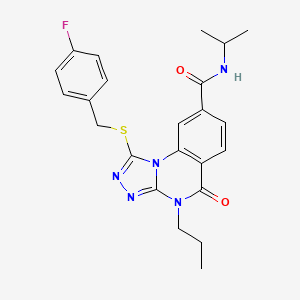 molecular formula C23H24FN5O2S B2991110 1-((4-fluorobenzyl)thio)-N-isopropyl-5-oxo-4-propyl-4,5-dihydro-[1,2,4]triazolo[4,3-a]quinazoline-8-carboxamide CAS No. 1111197-06-8