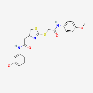 molecular formula C21H21N3O4S2 B2991134 N-(4-methoxyphenyl)-2-((4-(2-((3-methoxyphenyl)amino)-2-oxoethyl)thiazol-2-yl)thio)acetamide CAS No. 942000-58-0