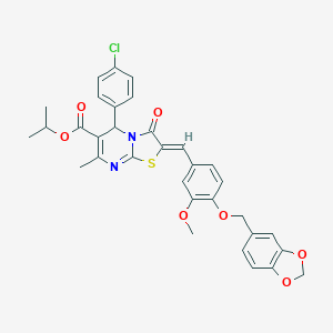 molecular formula C33H29ClN2O7S B299115 isopropyl 2-[4-(1,3-benzodioxol-5-ylmethoxy)-3-methoxybenzylidene]-5-(4-chlorophenyl)-7-methyl-3-oxo-2,3-dihydro-5H-[1,3]thiazolo[3,2-a]pyrimidine-6-carboxylate 