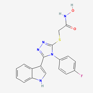 molecular formula C18H14FN5O2S B2991151 2-((4-(4-fluorophenyl)-5-(1H-indol-3-yl)-4H-1,2,4-triazol-3-yl)thio)-N-hydroxyacetamide CAS No. 878065-37-3