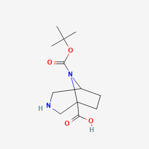 molecular formula C12H20N2O4 B2991160 8-[(2-Methylpropan-2-yl)oxycarbonyl]-3,8-diazabicyclo[3.2.1]octane-1-carboxylic acid CAS No. 2567498-50-2