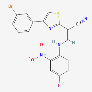 molecular formula C18H10BrFN4O2S B2991170 (Z)-2-(4-(3-bromophenyl)thiazol-2-yl)-3-((4-fluoro-2-nitrophenyl)amino)acrylonitrile CAS No. 477298-25-2