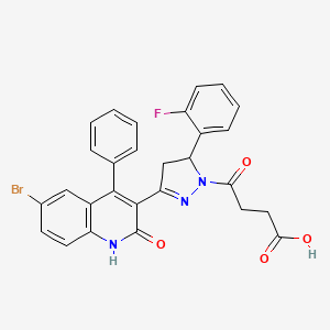 molecular formula C28H21BrFN3O4 B2991208 4-(3-(6-bromo-2-oxo-4-phenyl-1,2-dihydroquinolin-3-yl)-5-(2-fluorophenyl)-4,5-dihydro-1H-pyrazol-1-yl)-4-oxobutanoic acid CAS No. 312586-98-4