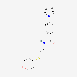 molecular formula C18H22N2O2S B2991215 4-(1H-pyrrol-1-yl)-N-(2-((tetrahydro-2H-pyran-4-yl)thio)ethyl)benzamide CAS No. 1903644-39-2