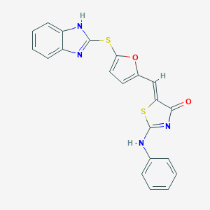 molecular formula C21H14N4O2S2 B299122 (5Z)-2-anilino-5-[[5-(1H-benzimidazol-2-ylsulfanyl)furan-2-yl]methylidene]-1,3-thiazol-4-one 