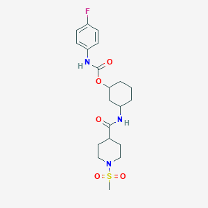 molecular formula C20H28FN3O5S B2991230 3-(1-(Methylsulfonyl)piperidine-4-carboxamido)cyclohexyl (4-fluorophenyl)carbamate CAS No. 1351609-82-9