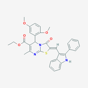 molecular formula C33H29N3O5S B299124 ethyl 5-(2,5-dimethoxyphenyl)-7-methyl-3-oxo-2-[(2-phenyl-1H-indol-3-yl)methylene]-2,3-dihydro-5H-[1,3]thiazolo[3,2-a]pyrimidine-6-carboxylate 