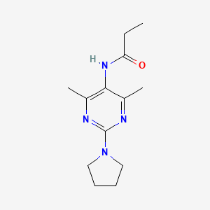 molecular formula C13H20N4O B2991245 N-(4,6-二甲基-2-(吡咯烷-1-基)嘧啶-5-基)丙酰胺 CAS No. 1448059-61-7