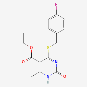 molecular formula C15H15FN2O3S B2991255 4-[(4-氟苯基)甲硫基]-6-甲基-2-氧代-1H-嘧啶-5-羧酸乙酯 CAS No. 899957-04-1