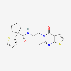molecular formula C19H21N3O2S2 B2991267 N-(2-(2-甲基-4-氧代噻吩并[2,3-d]嘧啶-3(4H)-基)乙基)-1-(噻吩-2-基)环戊烷甲酰胺 CAS No. 1903249-31-9