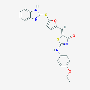 molecular formula C23H18N4O3S2 B299128 (5Z)-5-[[5-(1H-benzimidazol-2-ylsulfanyl)furan-2-yl]methylidene]-2-(4-ethoxyanilino)-1,3-thiazol-4-one 