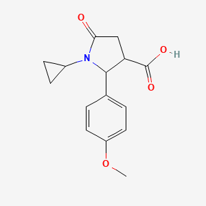molecular formula C15H17NO4 B2991288 1-Cyclopropyl-2-(4-methoxyphenyl)-5-oxopyrrolidine-3-carboxylic acid CAS No. 1239775-73-5