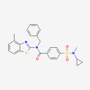 molecular formula C26H25N3O3S2 B2991312 N-苄基-4-(N-环丙基-N-甲基磺酰胺基)-N-(4-甲基苯并[d]噻唑-2-基)苯甲酰胺 CAS No. 923483-06-1