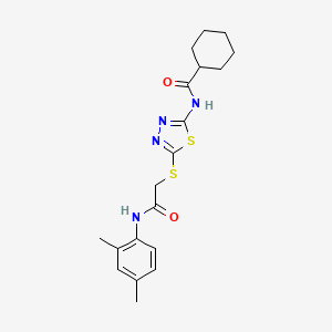 molecular formula C19H24N4O2S2 B2991315 N-[5-[2-(2,4-二甲基苯胺)-2-氧代乙基]硫代-1,3,4-噻二唑-2-基]环己烷甲酰胺 CAS No. 392295-61-3