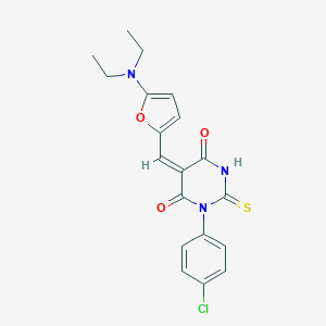 molecular formula C19H18ClN3O3S B299132 1-(4-chlorophenyl)-5-{[5-(diethylamino)-2-furyl]methylene}-2-thioxodihydro-4,6(1H,5H)-pyrimidinedione 
