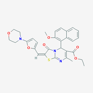 molecular formula C30H29N3O6S B299133 ethyl 5-(2-methoxy-1-naphthyl)-7-methyl-2-{[5-(4-morpholinyl)-2-furyl]methylene}-3-oxo-2,3-dihydro-5H-[1,3]thiazolo[3,2-a]pyrimidine-6-carboxylate 