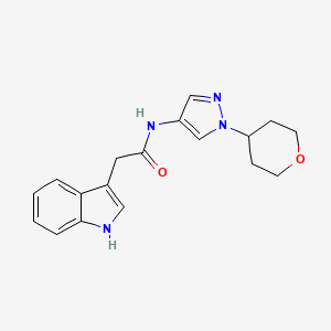 molecular formula C18H20N4O2 B2991336 2-(1H-indol-3-yl)-N-(1-(tetrahydro-2H-pyran-4-yl)-1H-pyrazol-4-yl)acetamide CAS No. 1797866-18-2