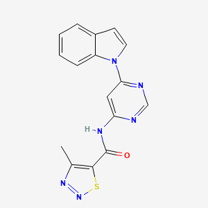 molecular formula C16H12N6OS B2991337 N-(6-(1H-indol-1-yl)pyrimidin-4-yl)-4-methyl-1,2,3-thiadiazole-5-carboxamide CAS No. 1428373-06-1