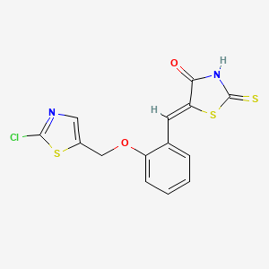 molecular formula C14H9ClN2O2S3 B2991339 (5Z)-5-({2-[(2-chloro-1,3-thiazol-5-yl)methoxy]phenyl}methylidene)-2-sulfanylidene-1,3-thiazolidin-4-one CAS No. 860784-28-7
