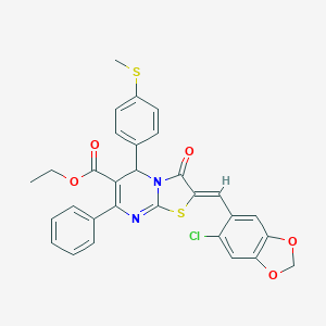 molecular formula C30H23ClN2O5S2 B299134 ethyl 2-[(6-chloro-1,3-benzodioxol-5-yl)methylene]-5-[4-(methylsulfanyl)phenyl]-3-oxo-7-phenyl-2,3-dihydro-5H-[1,3]thiazolo[3,2-a]pyrimidine-6-carboxylate 