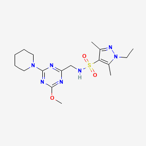 molecular formula C17H27N7O3S B2991348 1-ethyl-N-((4-methoxy-6-(piperidin-1-yl)-1,3,5-triazin-2-yl)methyl)-3,5-dimethyl-1H-pyrazole-4-sulfonamide CAS No. 2034352-98-0